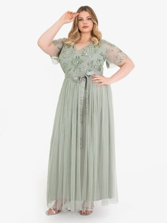 Midnight Madness v-neck dressMaya Plus Size Sage Green Floral Embellished Maxi Dress with Sash Belt Midnight Madness v-neck dressMaya Plus Size Sage Green Floral Embellished Maxi Dress with Sash Belt